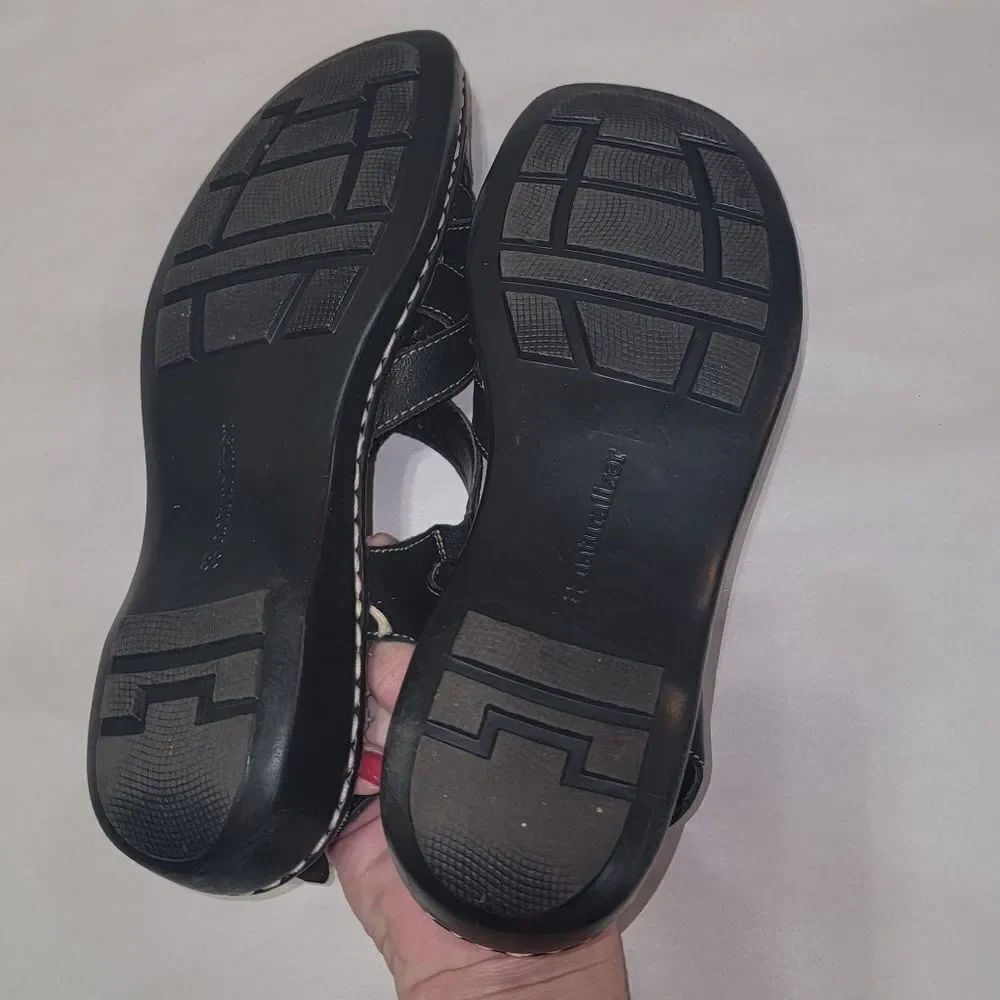 Naturalizer Craft Black Leather Strappy Comfort Sandals w Thick Stitching Sz 9.5